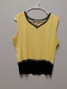 Ming Wang Yellow Sleeveless Knit Tank with Black Trim